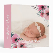 New Baby Girl First Year Photo Elegant Pink Floral