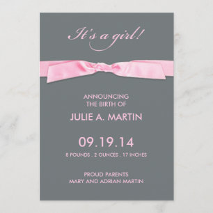 New Baby Girl Flat Announcement Card