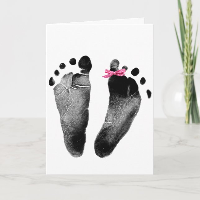 New Baby Girl Footprints On White Card (Front)