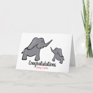 New baby girl personalised elephant mother & child card