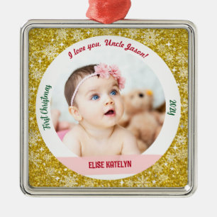 New Baby Girl Photo 1st Christmas As Uncle Golden Metal Tree Decoration