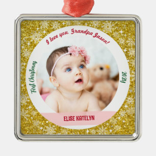 New Baby Girl Photo 1st Christmas Grandpa Golden Metal Tree Decoration