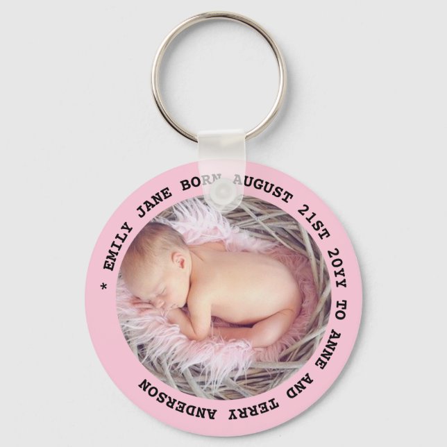 NEW BABY GIRL PHOTO FAVORS Text Gifts Under $4 Key Ring (Front)