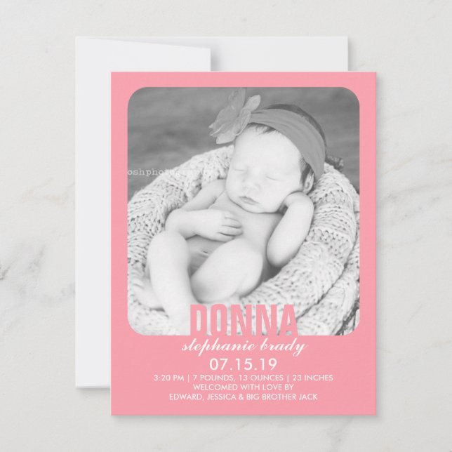 New Baby Girl Photo Flat Announcement (Front)
