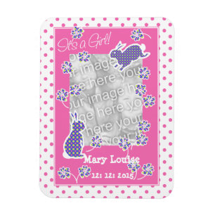 New Baby Girl Photo Magnet, Cute Bunny Rabbits Magnet