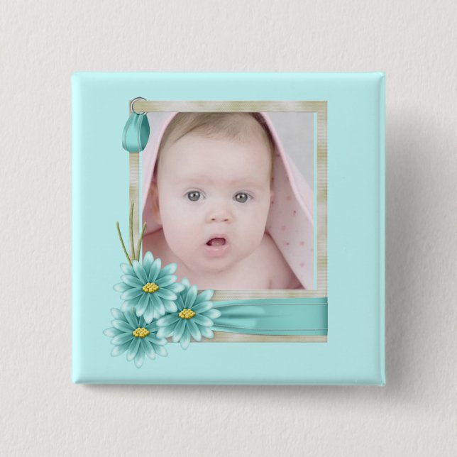new baby girl photo modern Birth Announcement 15 Cm Square Badge (Front)