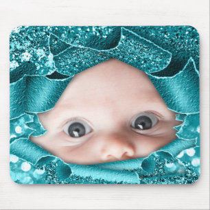 New Baby Girl Photo Mother to Be Teal Glitter Mouse Mat