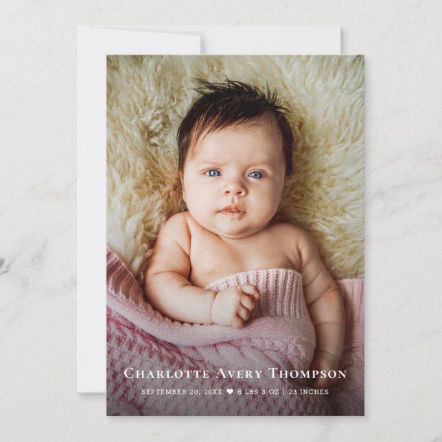 New Baby GIRL Photo Thank you Heart Modern Birth Announcement (Front)