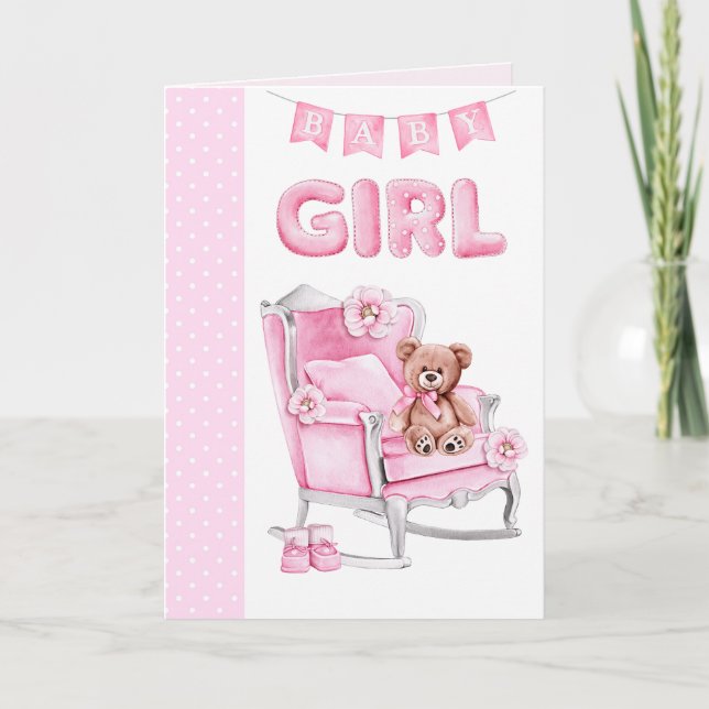 New baby girl pink dots greeting card (Front)