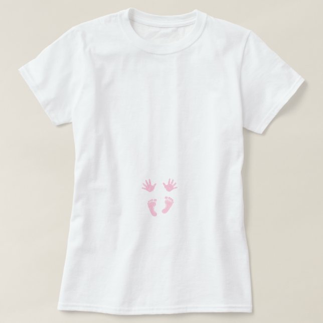 New Baby Girl Pink Hands and Feet Maternity Shirt (Design Front)