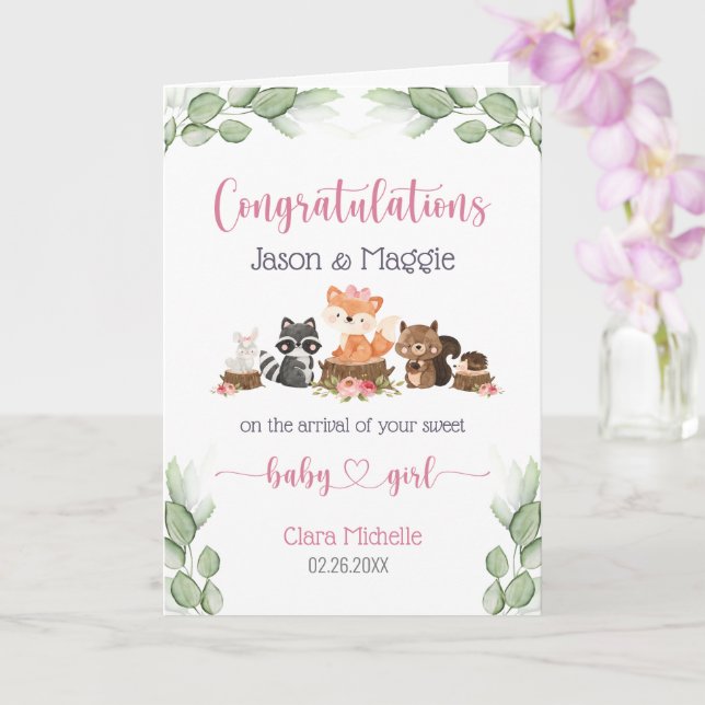 New Baby Girl Pink Personalised Congratulations Card (Orchid)