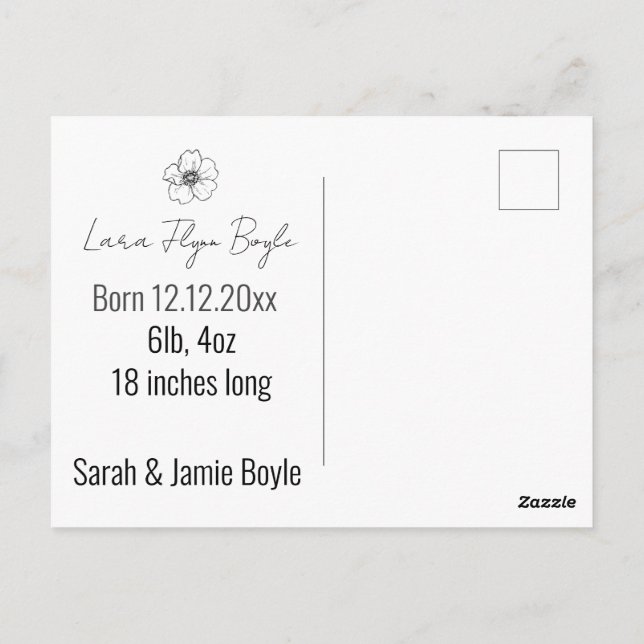 new baby girl pink, welcome birth announcement postcard (Back)