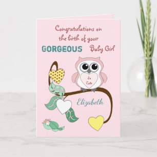New Baby Girl Pink with a cute owl Card