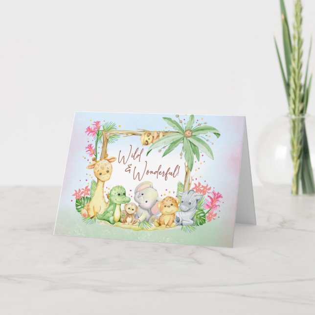 New Baby Girl Safari Animals Wild and Wonderful Card (Front)