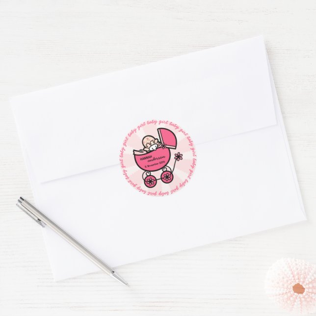 New Baby Girl Template Classic Round Sticker (Envelope)