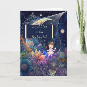 New Baby Girl with Moon & Stars Card