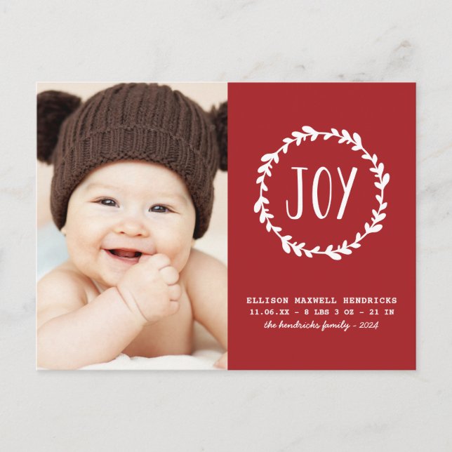 New Baby Holiday Birth Announcement EDITABLE Colou Postcard (Front)