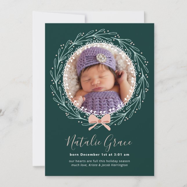 New Baby Holiday Birth Announcement Photo Card (Front)