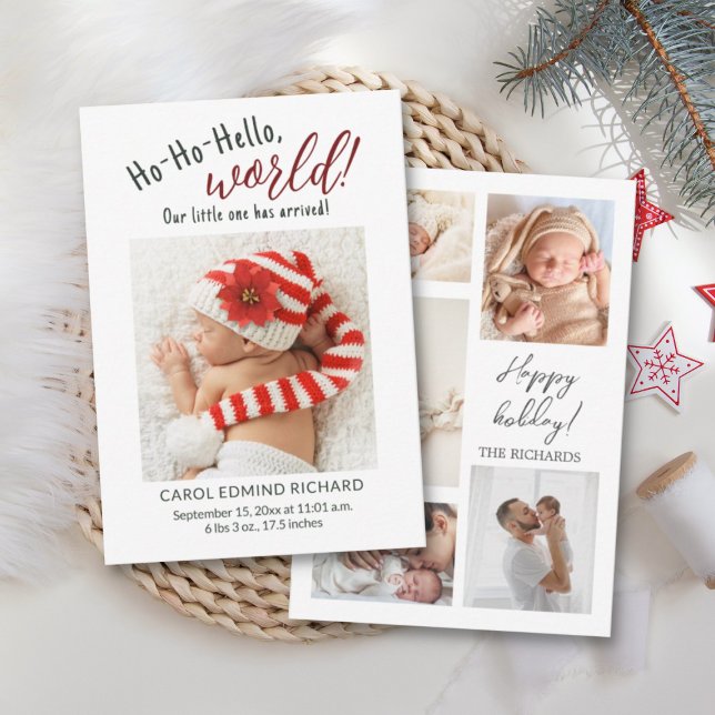 New Baby Holiday Photo Collage Baby Shower  Thank You Card (birth stats cards)