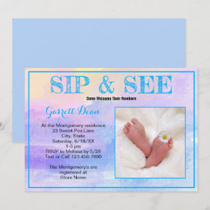 New Baby In Blue "Sip and See" Custom Photo Party Invitation