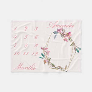 New Baby Infant Milestone Cherry Blossom Gold Geo Fleece Blanket
