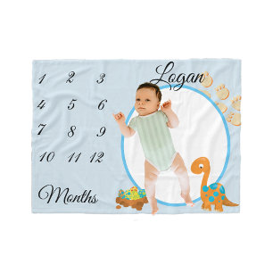 New Baby Infant Milestone Dinosaur Keepsake Photo Fleece Blanket