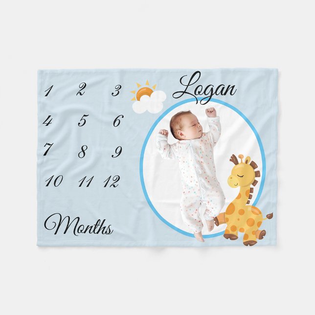 New Baby Infant Milestone Giraffe  Keepsake Photo Fleece Blanket (Creator Uploaded)