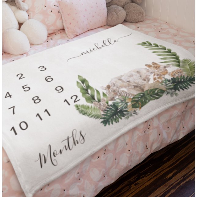 New Baby Infant Milestone Jungle Animal Keepsake  Fleece Blanket (Creator Uploaded)