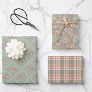 New Baby - Leaping Fawn in Mint and Peach Wrapping Paper Sheet