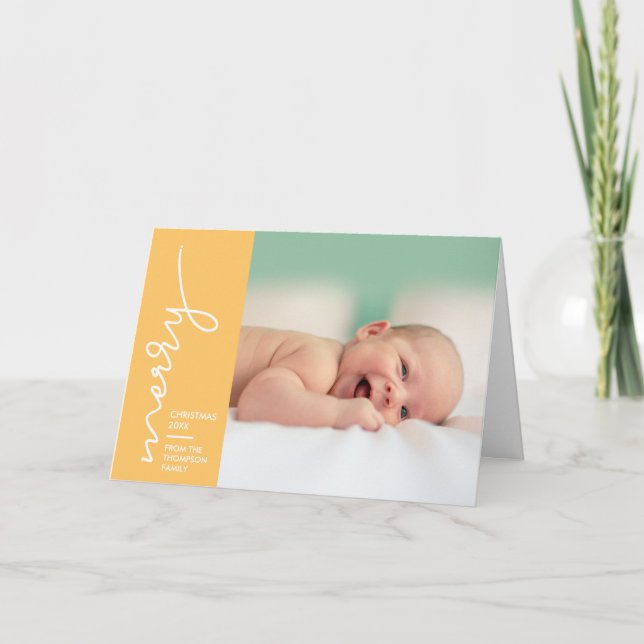New Baby Merry Christmas Script Holiday Card (Front)