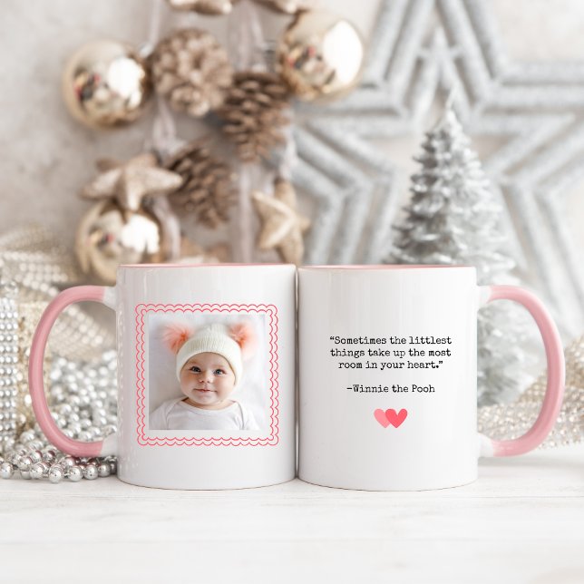 New Baby Modern Photo Mug with Quote | Newborn (New Baby, Newborn, First Christmas Photo Collage Mug with Quote)