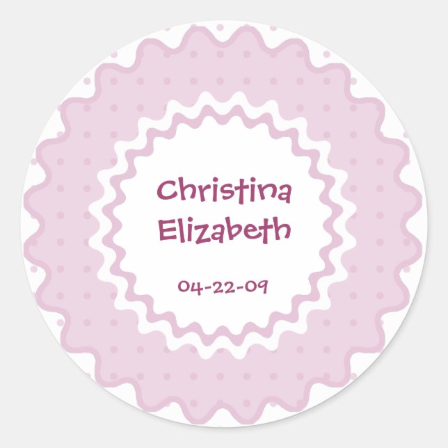 New Baby Name, Date of Birth Sticker - Pink (Front)