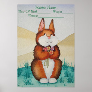 new baby name poster with cute bown bunny