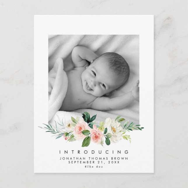 new baby neutral floral photo postcard (Front)