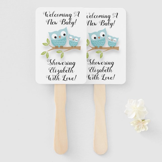 New Baby New Mum Baby Shower Cute Owls Hand Fan (Front and Back)