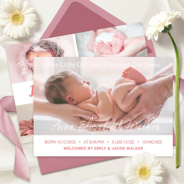 New Baby Newborn Girl Birth Stats 5 Photo Announcement (Creator Uploaded)
