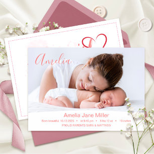 New Baby Newborn Girl Birth Stats Photo Announcement