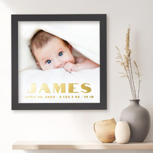 New baby newborn name date length weight photo foil prints