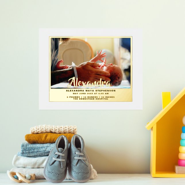 New Baby Newborn Name Photo Birth Stat Gold Silver Foil Prints (In Situ (Nursery 3))
