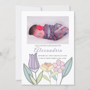 New Baby Pastel Flowers Personalised (green) Announcement