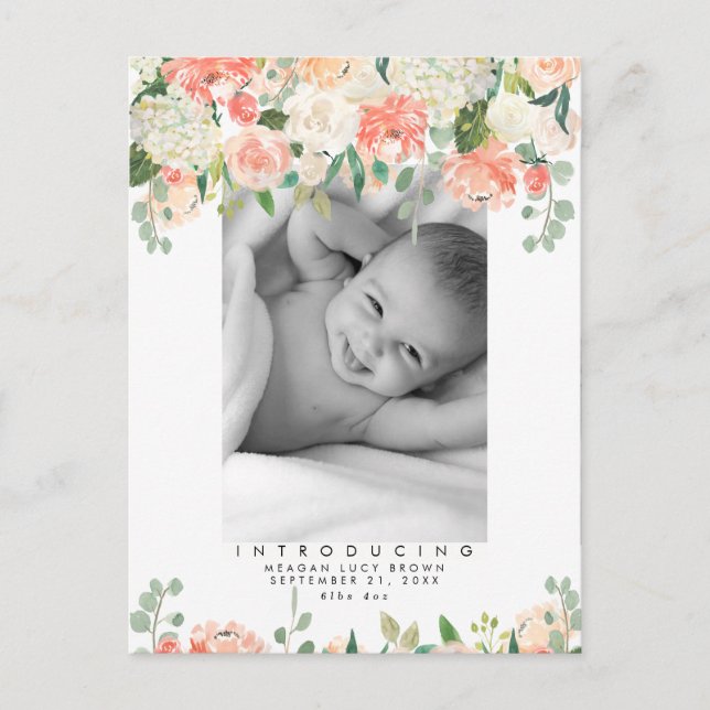 new baby peach greenery floral photo postcard (Front)