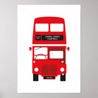 New Baby Personalised London Red Bus Poster