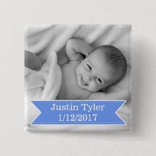 New Baby Photo and Name Blue Boy Button