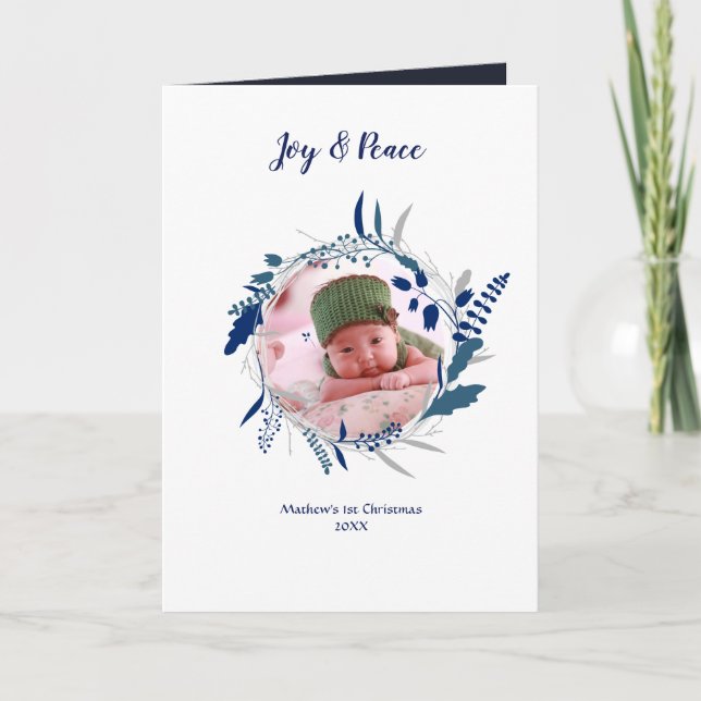 NEW Baby PHOTO Announcement Winter Blue Minimalist (Front)
