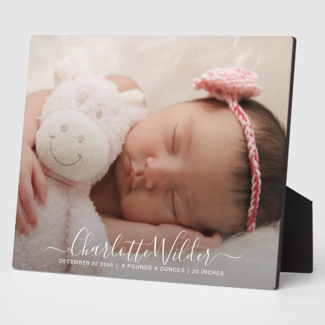 New Baby Photo Script Name Birth Stats Plaque (Side)