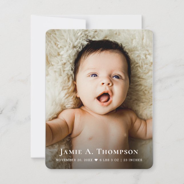 New Baby Photo Simple Heart Modern Birth Announcement (Front)