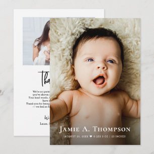 New Baby Photo Thank you Heart Modern Birth Card