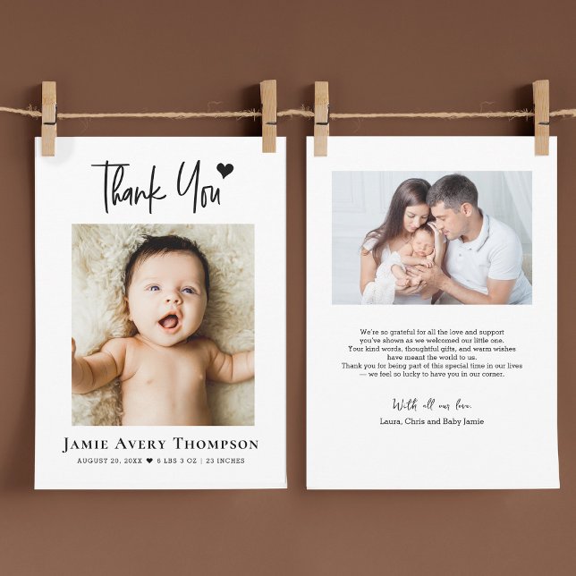 New Baby Photo Thank you Modern Heart Birth Announcement (Modern heart baby shower thank you photo cards.)