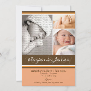 New Baby Photo Trio Birth Announcement (orange)