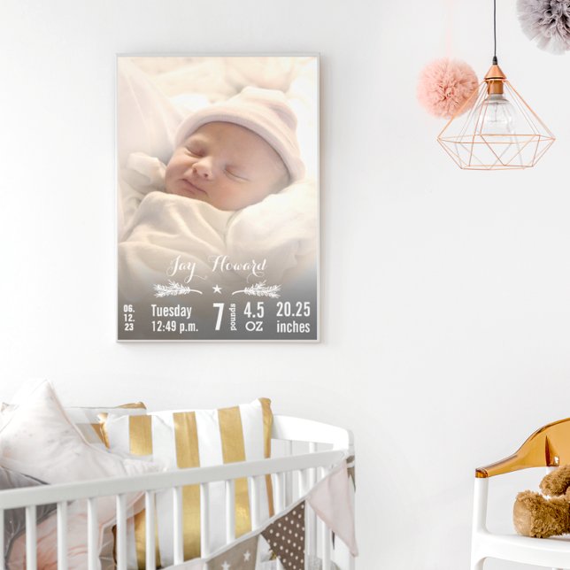 New Baby Photo with Baby Stats Pine Branch & Star (Creator Uploaded)